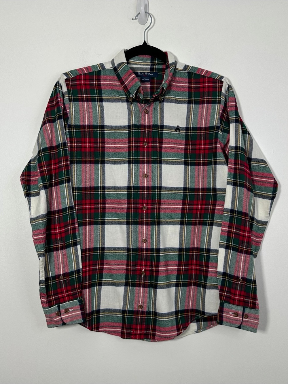 Brooks Brothers Fleece Men’s Large Plaid Flannel Shirt 100% Cotton Button Down